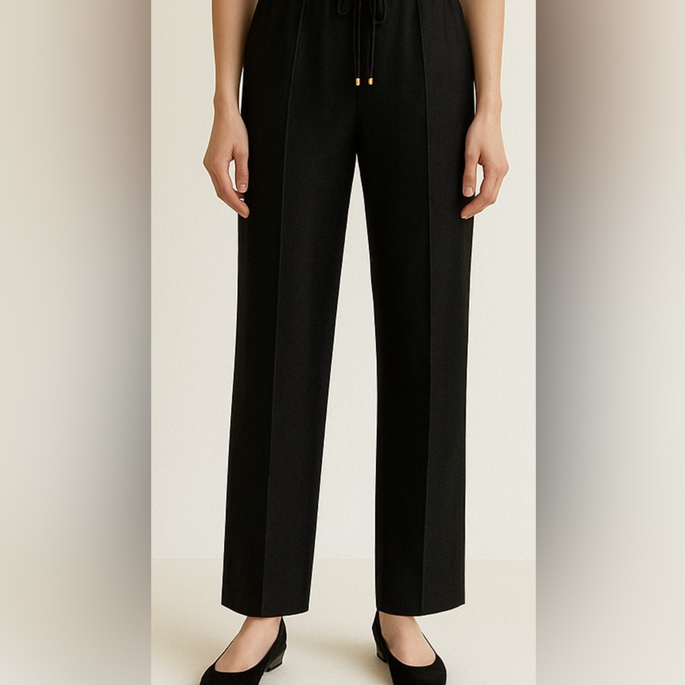 Dana Buchman Black 100% Silk Elastic Waist Drawstring Pants